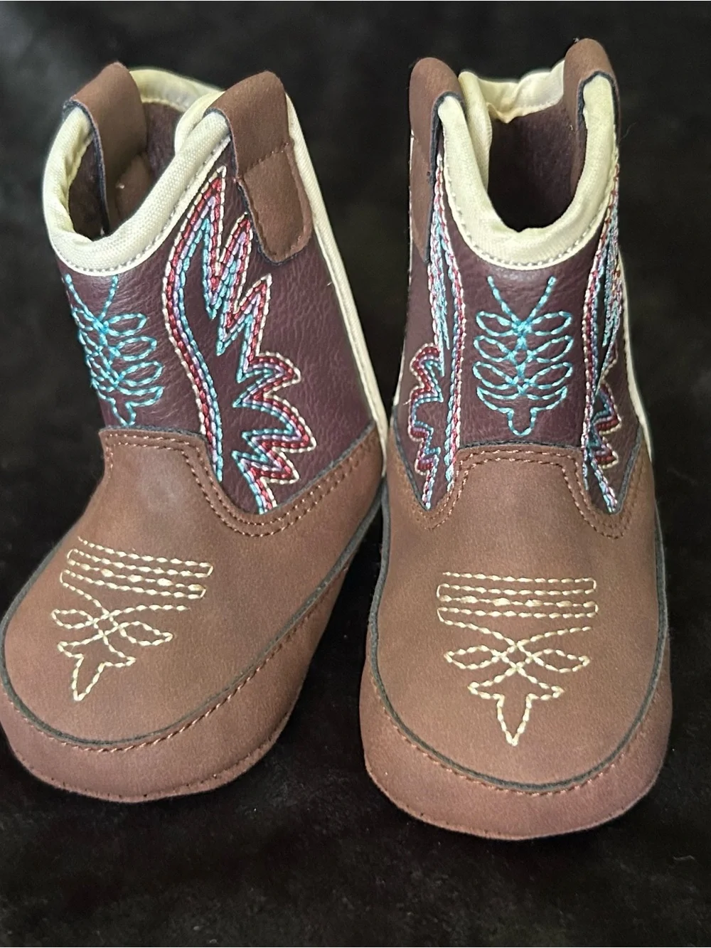 Baby Brown Western Embroidered Booties - Classic Ranch Style